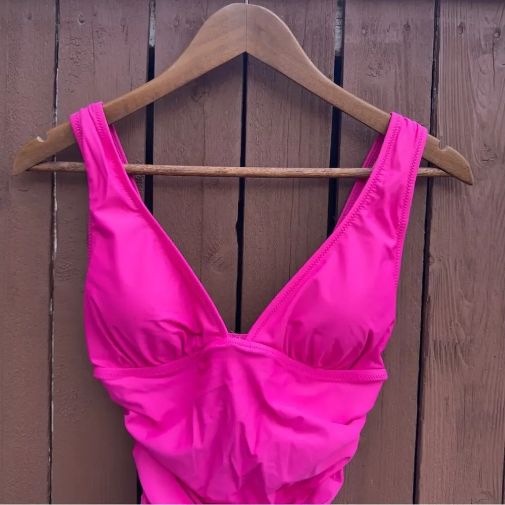 J. Crew | NWT Size 4 Ruched V Neck One Piece Fuchsia Bathing Suit Style BC116